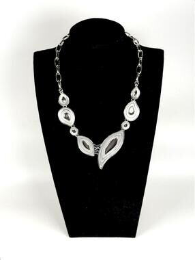 Vintage Montreal Spoutnik Silver Tone Marquise Modernist Statement Necklace